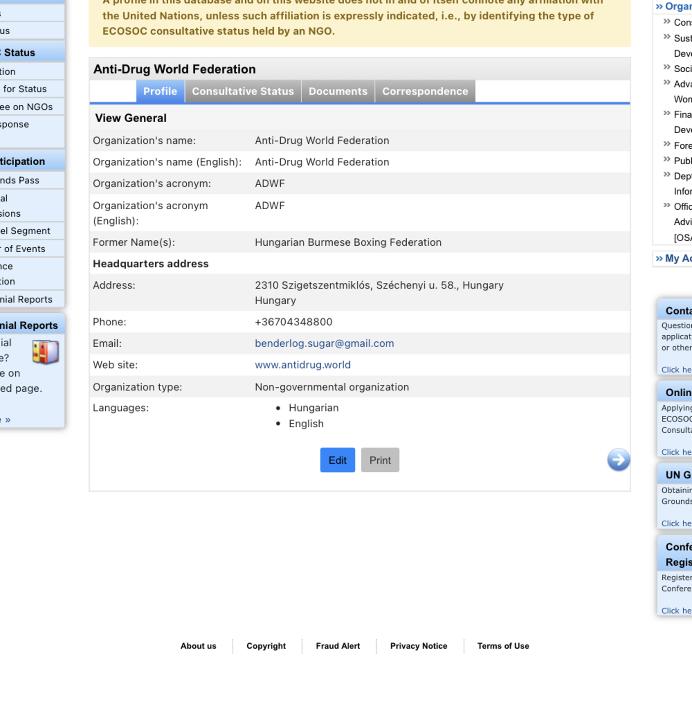 ADWF szervezeti profil